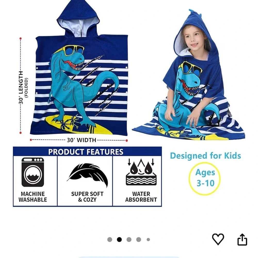 Blue Dinosaur Hooded Towel - Picture 2 of 3